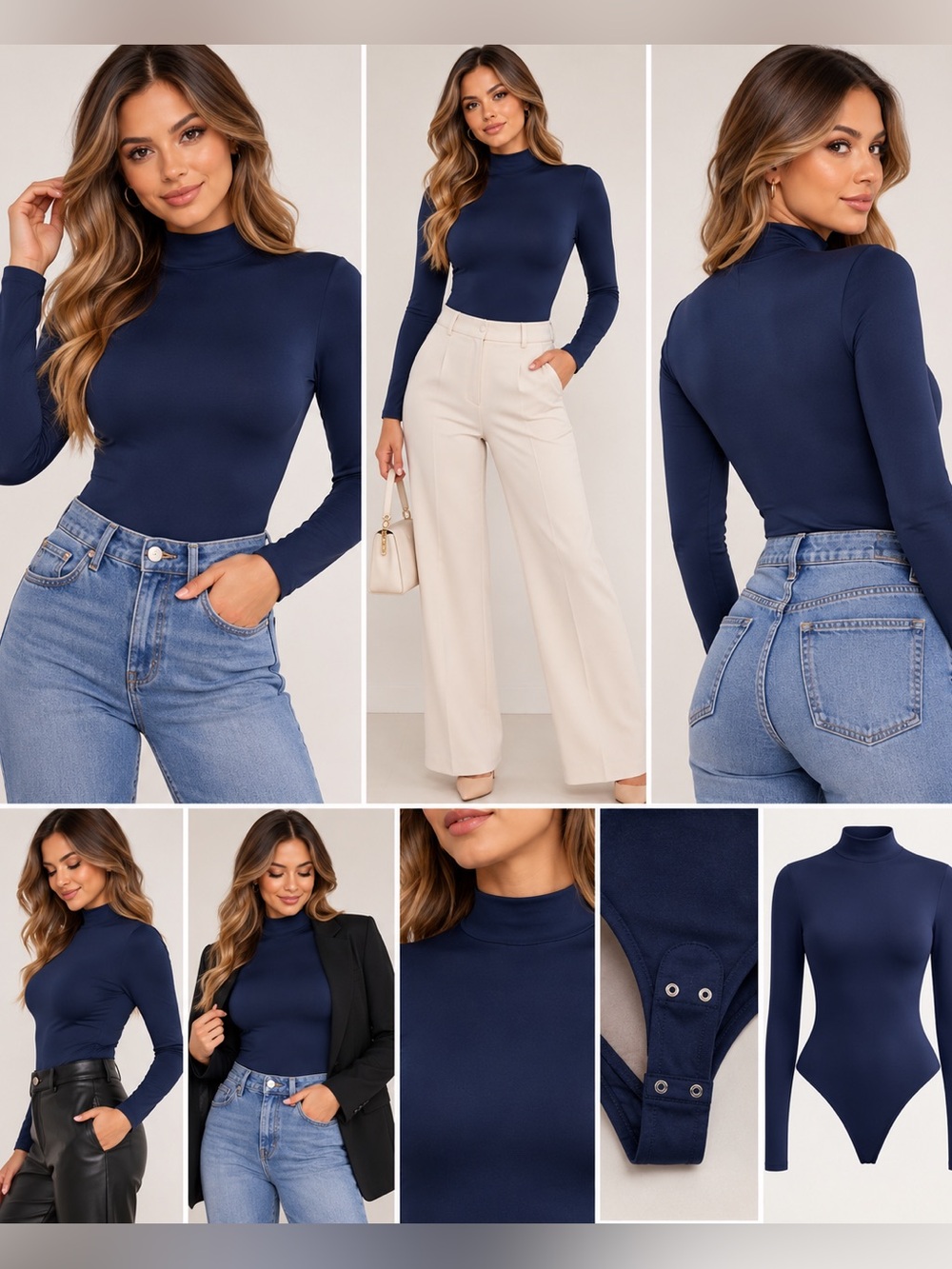 Avidlove Navy Mock Neck Long Sleeve Stretch Bodysuit Small NWOT